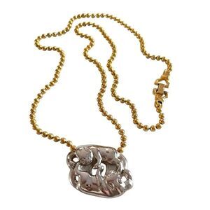 Anne Klein Vintage Two Tone Ball Chain Lion Pendant Necklace